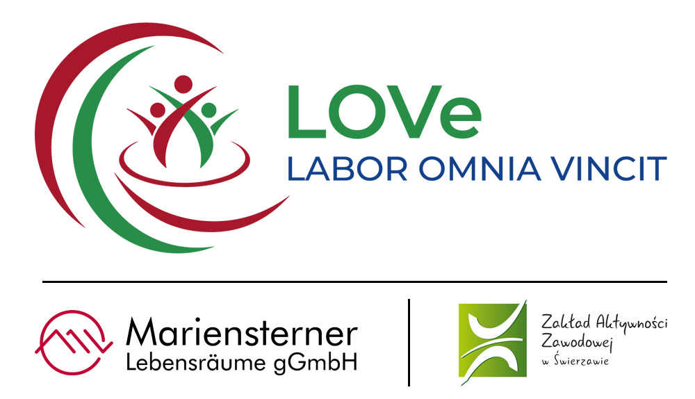 Das Programmlogo des 3 Projekts und die Logos der Mariensterner Lebensräume gGmbH und der Partnerwerkstatt aus Polen.